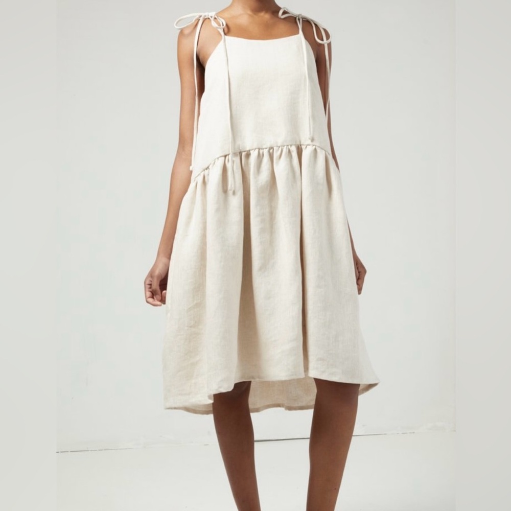 Tie-Shoulder Cream Linen Sundress